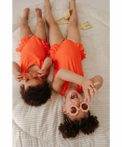 Joss + J Salty Orange Ruffle Swim Suit