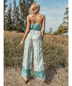 J+j Green Floral Boho Jumpsuit