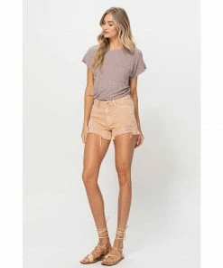 J+j Khaki Distressed High Rise Denim Shorts