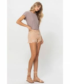J+j Khaki Distressed High Rise Denim Shorts