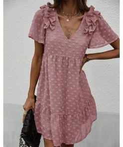 J+j Mauve Ruffle Shoulder Textured Dress