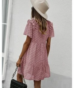 J+j Mauve Ruffle Shoulder Textured Dress