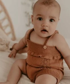 Kute Cuddles Mocha Scalloped Knit Romper