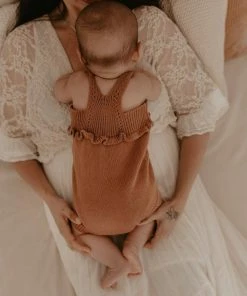 Kute Cuddles Mocha Scalloped Knit Romper