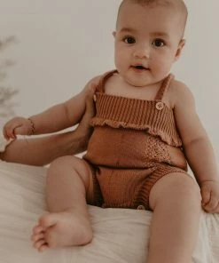 Kute Cuddles Mocha Scalloped Knit Romper