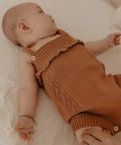 Kute Cuddles Mocha Scalloped Knit Romper