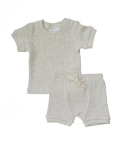 Mebie Baby Oatmeal Organic Cotton Waffle Short Set