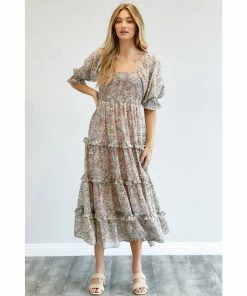 J+j Pink Floral Smocked Maxi Dress Dresses