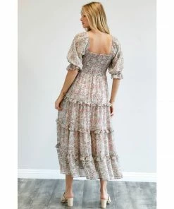 J+j Pink Floral Smocked Maxi Dress Dresses