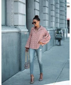 J+j Pink Swiss Dot Bishop Sleeve Button Blouse Tops