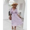 J+j Dresses Purple Crochet Detail Puff Sleeve Dress