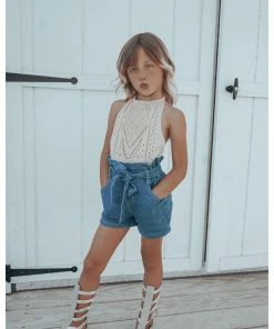 Bailey's Blossoms Bottoms Blue Jean Tie-waist Denim Shorts