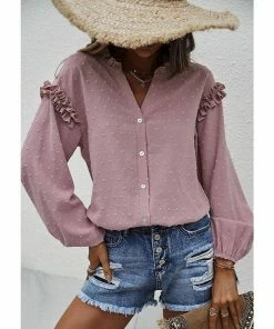 J+j Pink Ruffle Detail Button Down Blouse