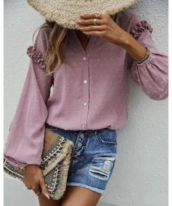 J+j Pink Ruffle Detail Button Down Blouse