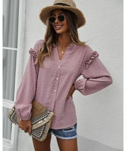 J+j Pink Ruffle Detail Button Down Blouse