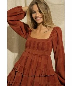 J+j Rust Ruffle Tiered Dress