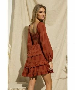 J+j Rust Ruffle Tiered Dress