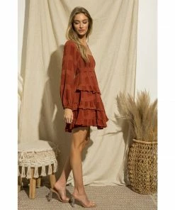 J+j Rust Ruffle Tiered Dress