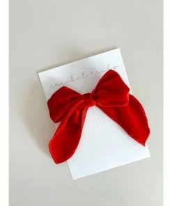 Cricket + Ruby Scarlet Red Velvet Oversized Hair Bow Clip Headwear