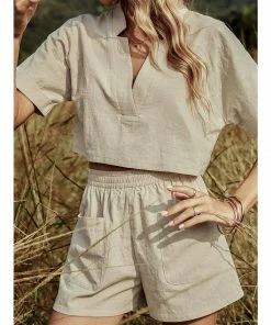 J+j Sets Light Beige Shirt + Shorts Set