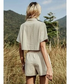 J+j Sets Light Beige Shirt + Shorts Set