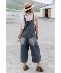 J+j Black Slouchy Denim Overalls