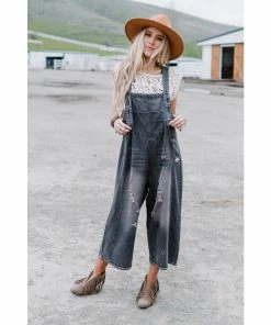 J+j Black Slouchy Denim Overalls