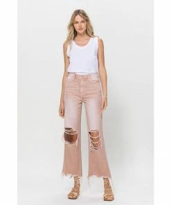 J+j Soft Pink Cropped Flare Jeans
