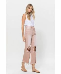 J+j Soft Pink Cropped Flare Jeans