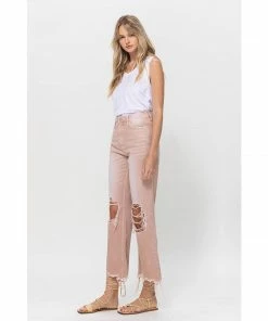J+j Soft Pink Cropped Flare Jeans