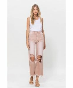 J+j Soft Pink Cropped Flare Jeans