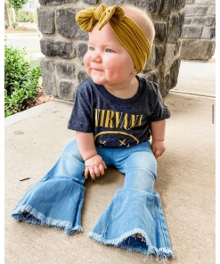 Bailey's Blossoms Light Wash Blue Denim Bell Bottoms