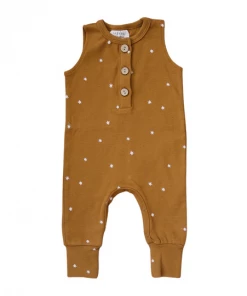 Mebie Baby Mustard Star Organic Cotton Romper Overalls + Rompers