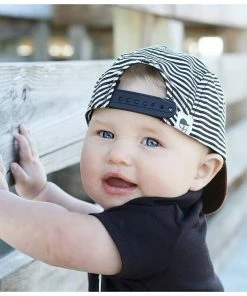 George Hats Black + White Stripe Panel Trucker Hat