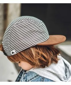 George Hats Black + White Stripe Panel Trucker Hat