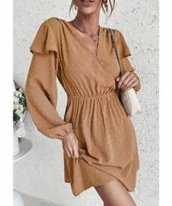J+j Dresses Beige Surplice Swiss Dot Light Dress