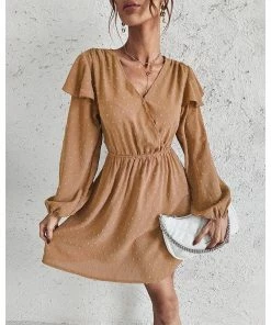 J+j Dresses Beige Surplice Swiss Dot Light Dress