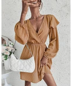 J+j Dresses Beige Surplice Swiss Dot Light Dress