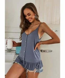 J+j Tops Blue Button Down Ruffle Hem Top