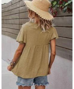 J+j Tops Beige Tie Neck Flowy Sleeve Blouse