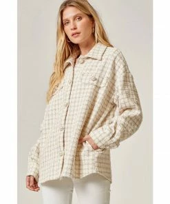 J+j Ivory Beige Oversized Tweed Jacket Outerwear