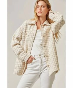 J+j Ivory Beige Oversized Tweed Jacket Outerwear