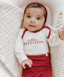 Tenth + Pine Bodysuits Little Valentine Red + Natural Organic Long Sleeve Onesie
