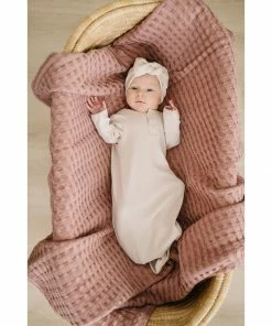 Mebie Baby Preemie + Newborn Vanilla Organic Cotton Ribbed Knotted Gown