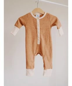 Orcas Lucille Caramel + Cream Waffle Romper Overalls + Rompers