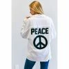 J+j Outerwear White Solid Peace Long Sleeve Jacket