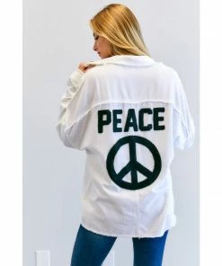 J+j Outerwear White Solid Peace Long Sleeve Jacket