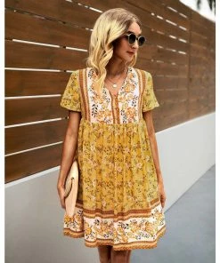 J+j Yellow Floral Boho Dress