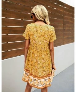 J+j Yellow Floral Boho Dress